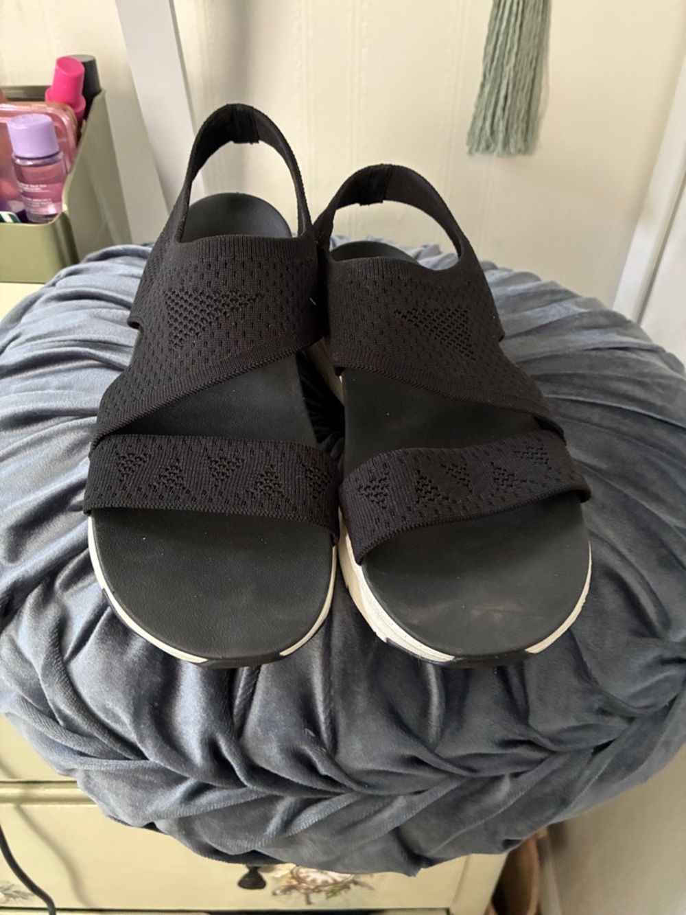 Skechers Black Knit Slingback Sandals